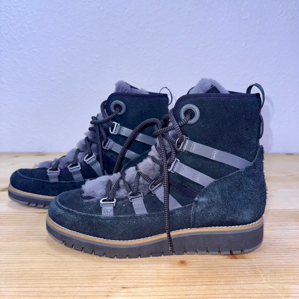 Cole Haan ZeroGrand Shearling Lined Suede Boots Black‎ Women's 7.5B